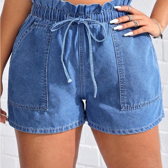 Blue Women's Paperbag Shorts Size 4XL plus size y2k girly summer beach cruise - Picture 1 of 4